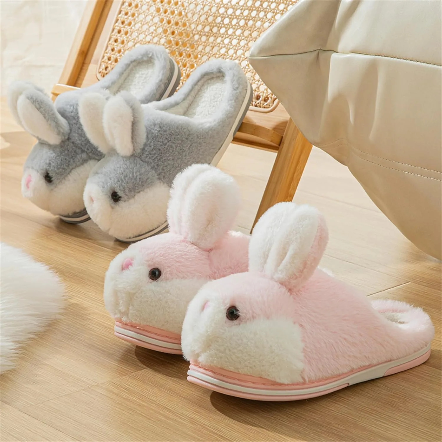 Women's Cute Rabbit Animal Slippers - Novelty Cozy Fuzzy Soft Plush Winter Warm House Shoes Cotton Slippers