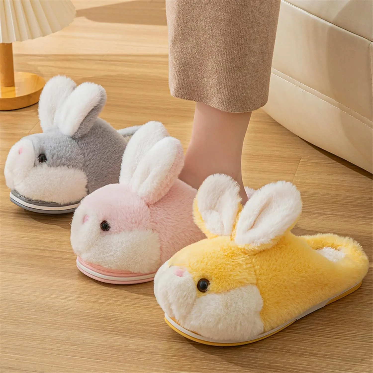 Women's Cute Rabbit Animal Slippers - Novelty Cozy Fuzzy Soft Plush Winter Warm House Shoes Cotton Slippers