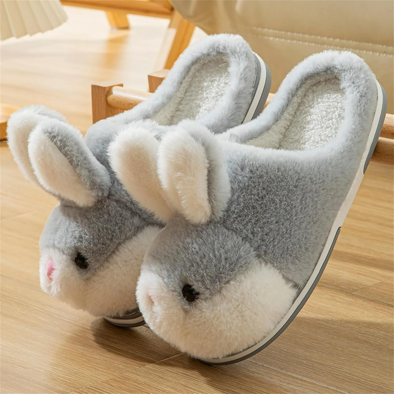 Women's Cute Rabbit Animal Slippers - Novelty Cozy Fuzzy Soft Plush Winter Warm House Shoes Cotton Slippers