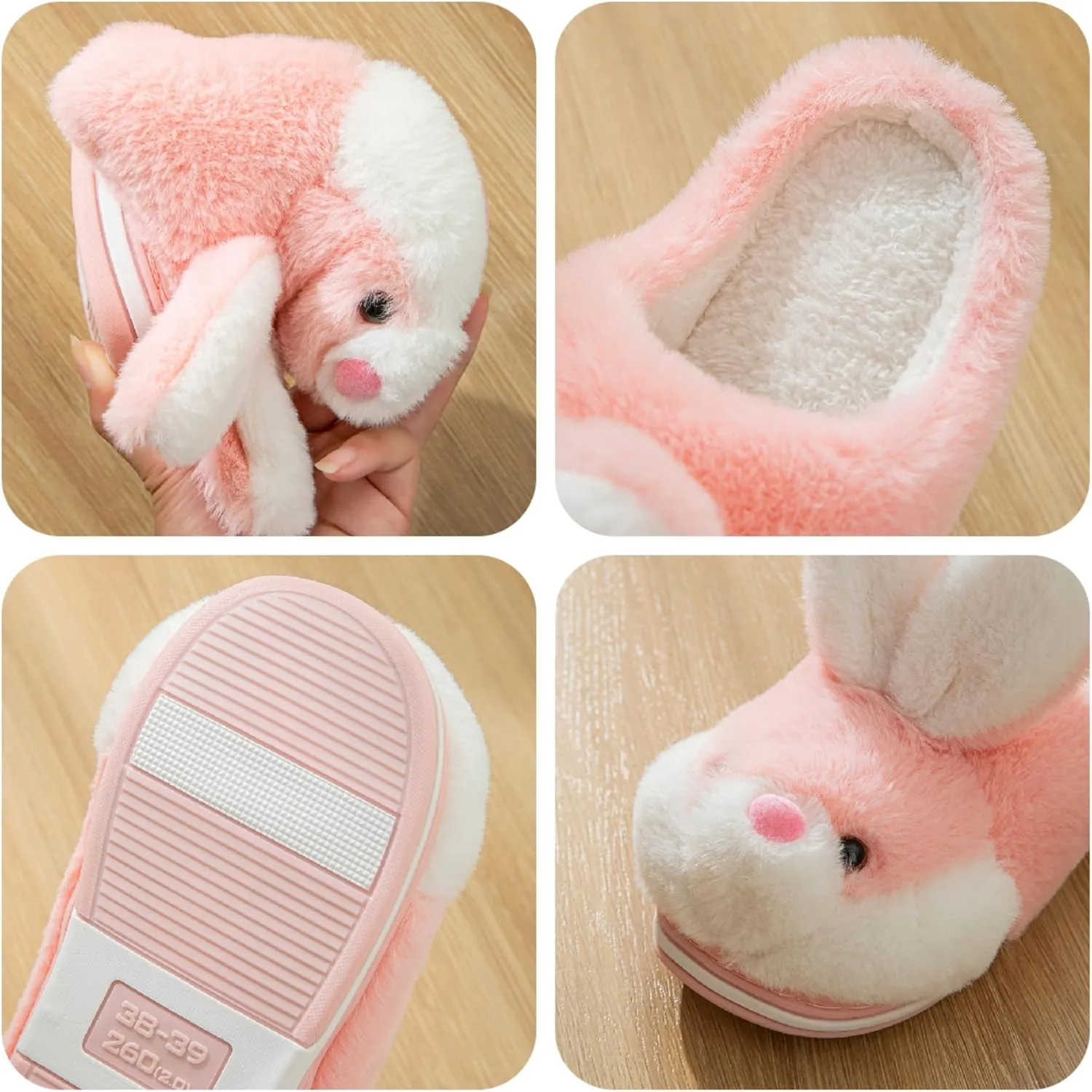 Women's Cute Rabbit Animal Slippers - Novelty Cozy Fuzzy Soft Plush Winter Warm House Shoes Cotton Slippers