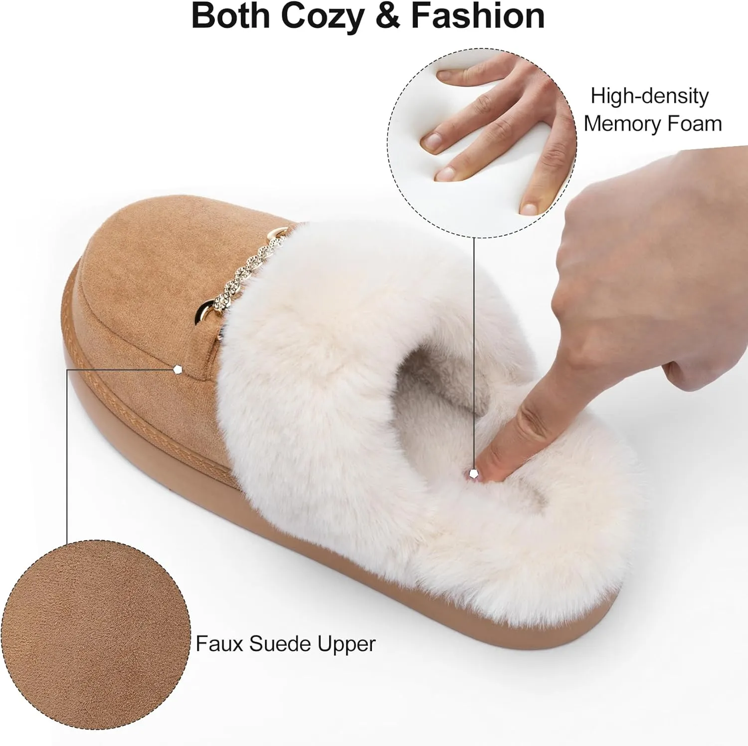 Womens Fuzzy Memory Foam Slippers for Women Winter House Slippers Warm Comfy Shoes Indoor Outdoor Suede Platform with Anti-Skid Sole Gift for Women Mom Ladies