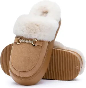 Womens Fuzzy Memory Foam Slippers for Women Winter House Slippers Warm Comfy Shoes Indoor Outdoor Suede Platform with Anti-Skid Sole Gift for Women Mom Ladies