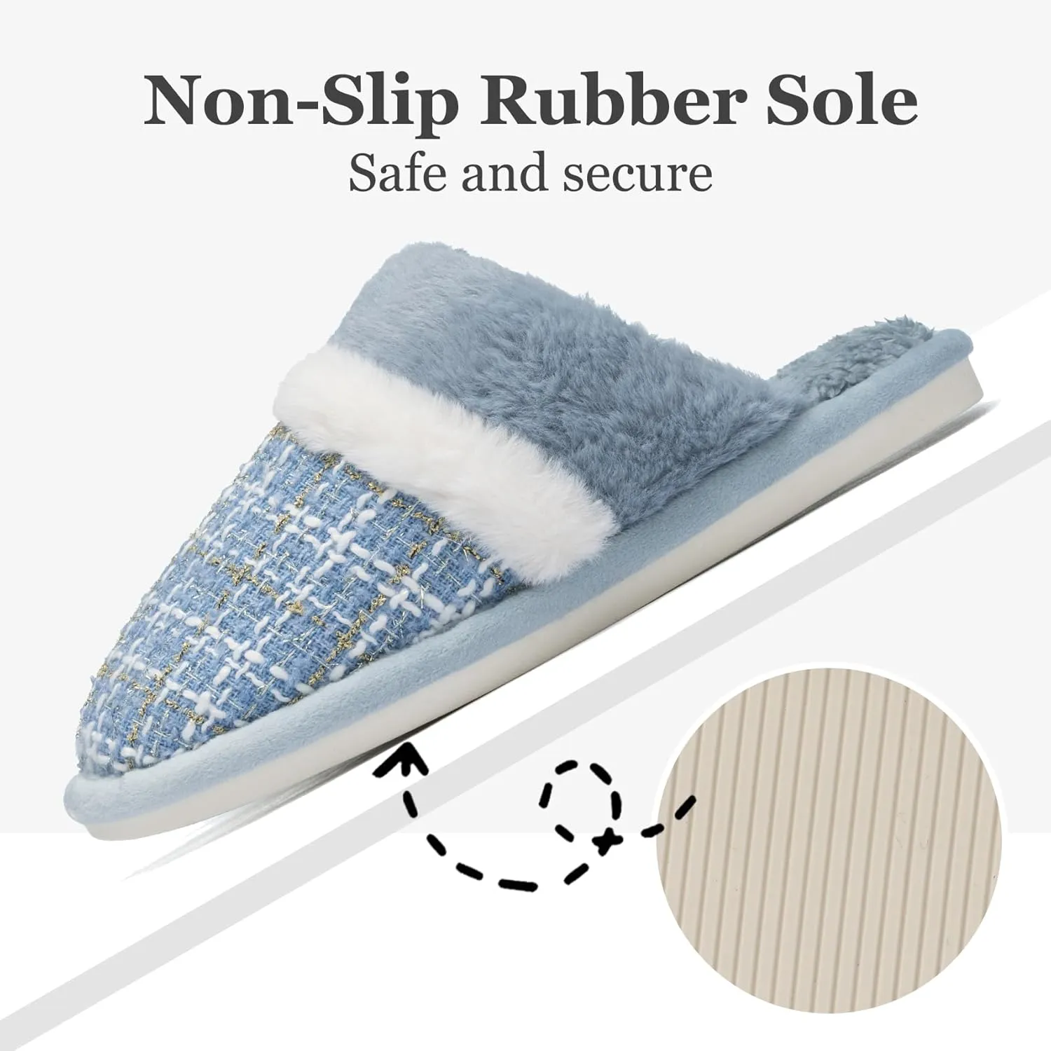 Women's Fuzzy Memory Foam Slippers Warm Gifts Trendy House Slippers Anti-Skid Rubber House Shoes for Women Mom Girlfriend Indoor Outdoor