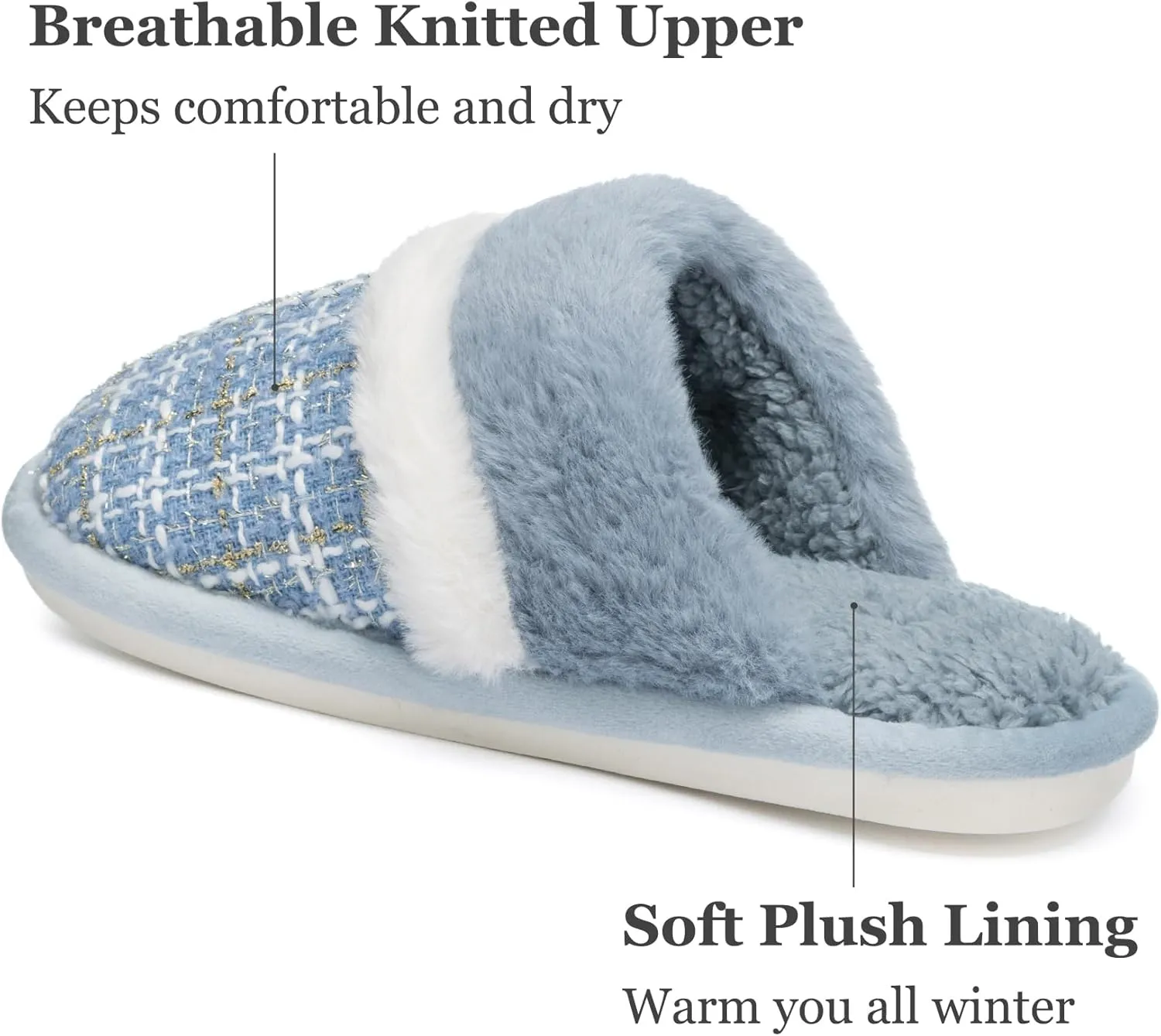 Women's Fuzzy Memory Foam Slippers Warm Gifts Trendy House Slippers Anti-Skid Rubber House Shoes for Women Mom Girlfriend Indoor Outdoor