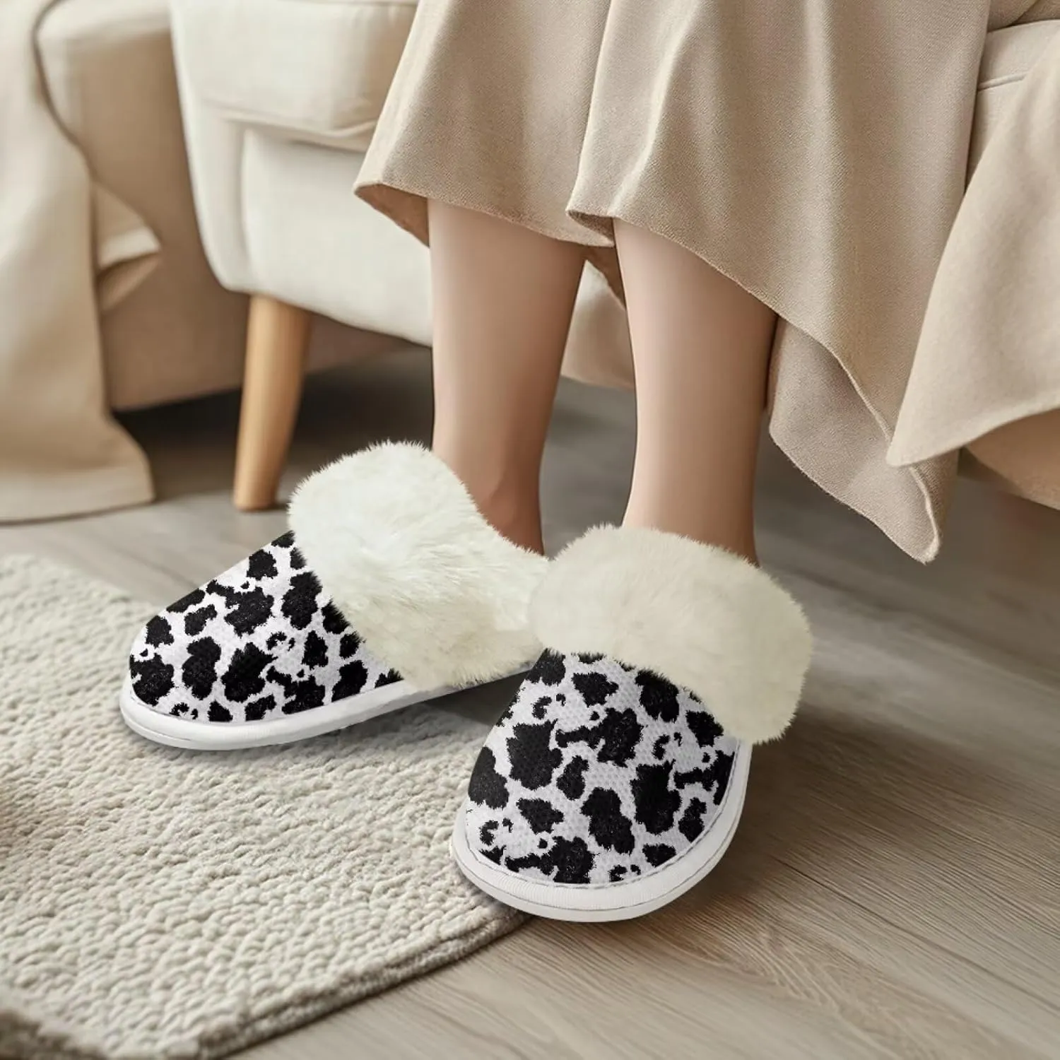 Women's Fuzzy Slipper Home Slippers Fluffy Winter House Shoes Soft Sole Slippers for Indoor