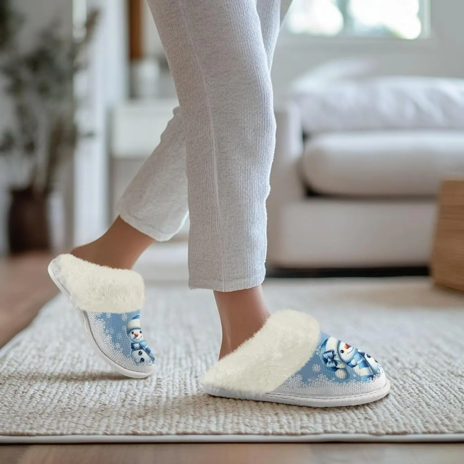 Women's Fuzzy Slippers Cozy Soft Indoor House Shoes with Anti-Skid Sole, Memory Foam Slippers Mens Slip On Shoes