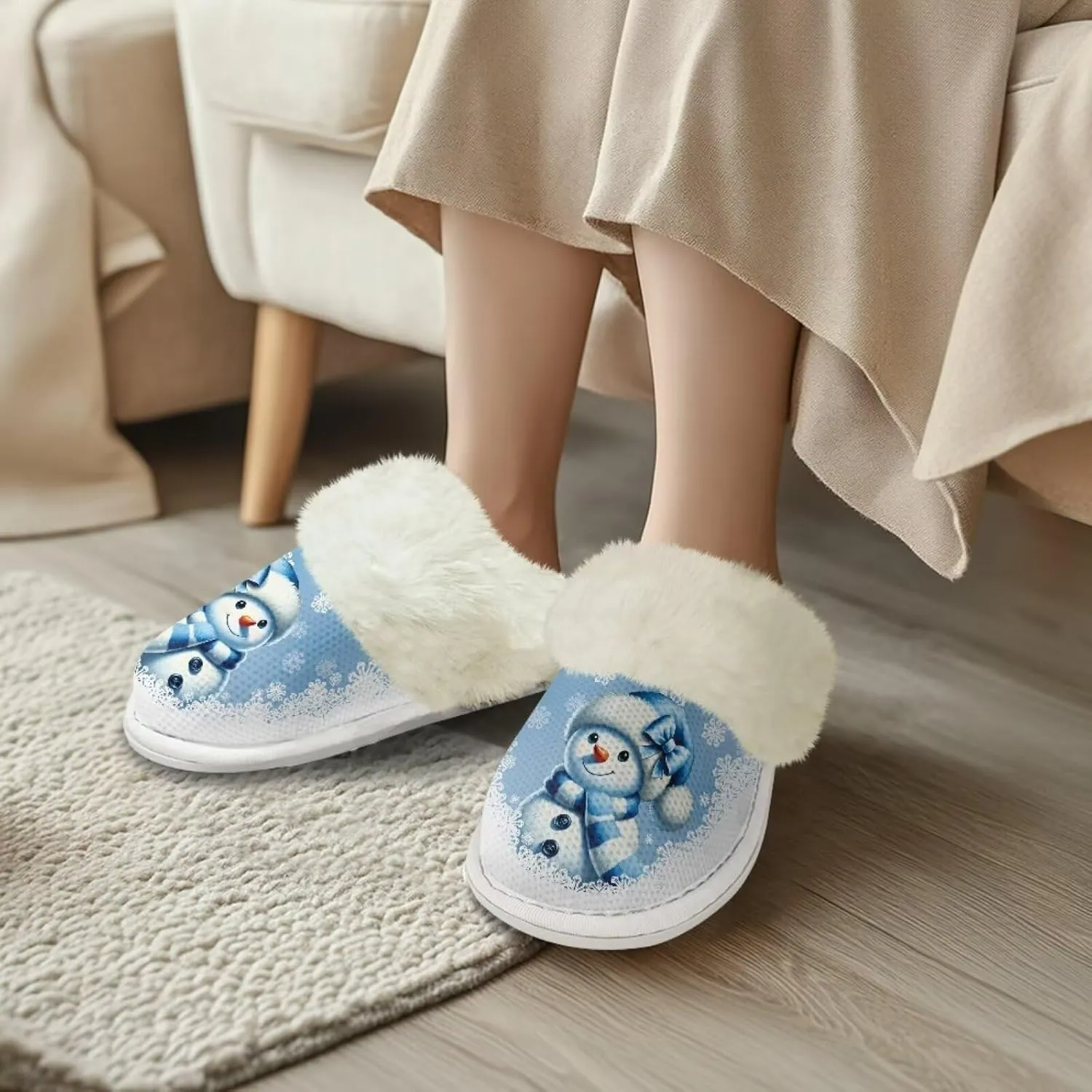 Women's Fuzzy Slippers Cozy Soft Indoor House Shoes with Anti-Skid Sole, Memory Foam Slippers Mens Slip On Shoes
