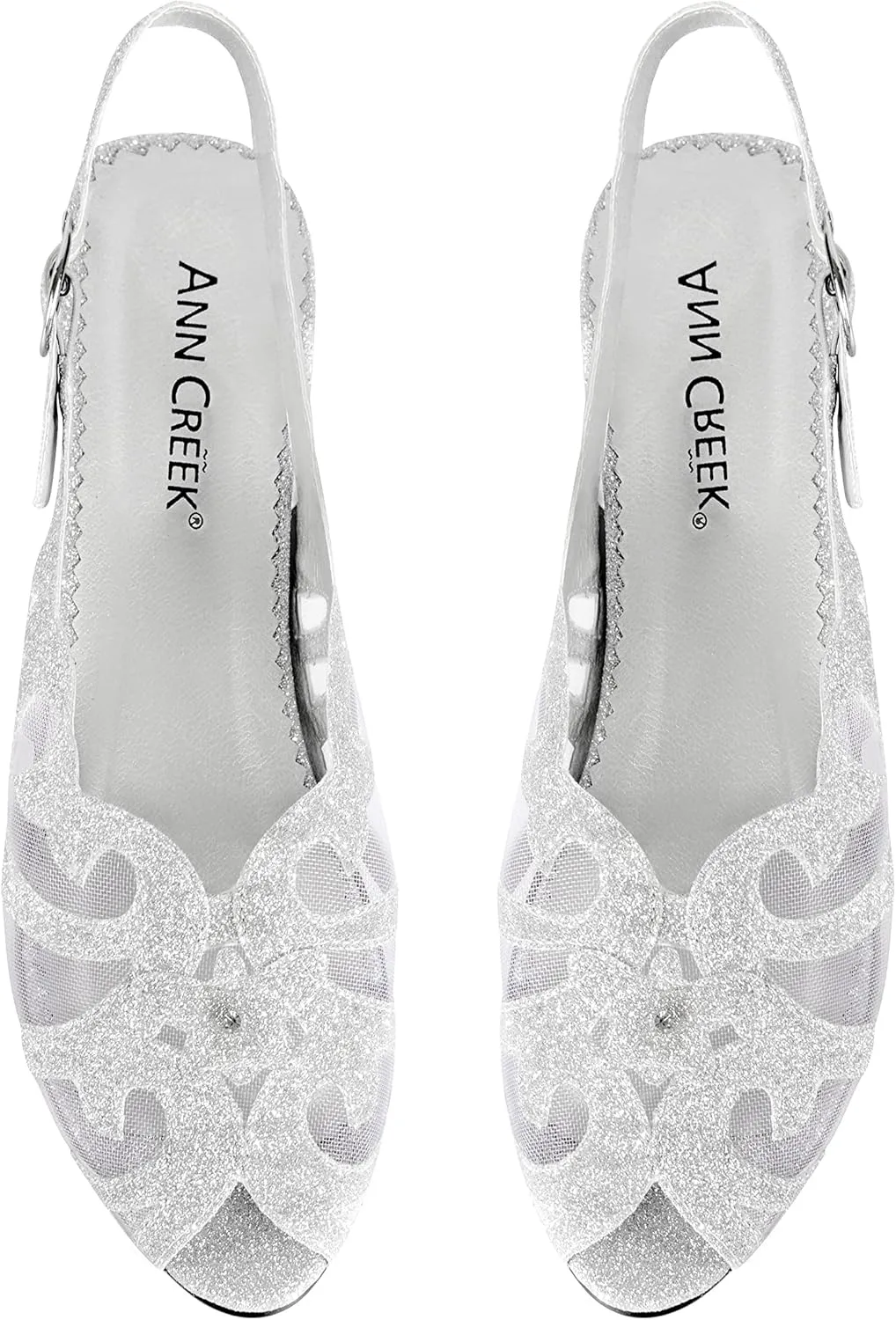 Women's Glittering Peep Toe Slingback Sandal - Mesh Upper, Chunky Low Heels, Open Toe, Back Slingback