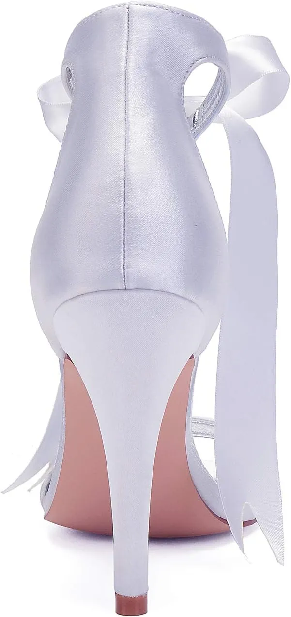 Women's High Heeled Shoes for Women 2025 Ribbon Tie Stiletto Sandals Heels Satin Open Toe Wedding Bridal Pumps for Party Prom