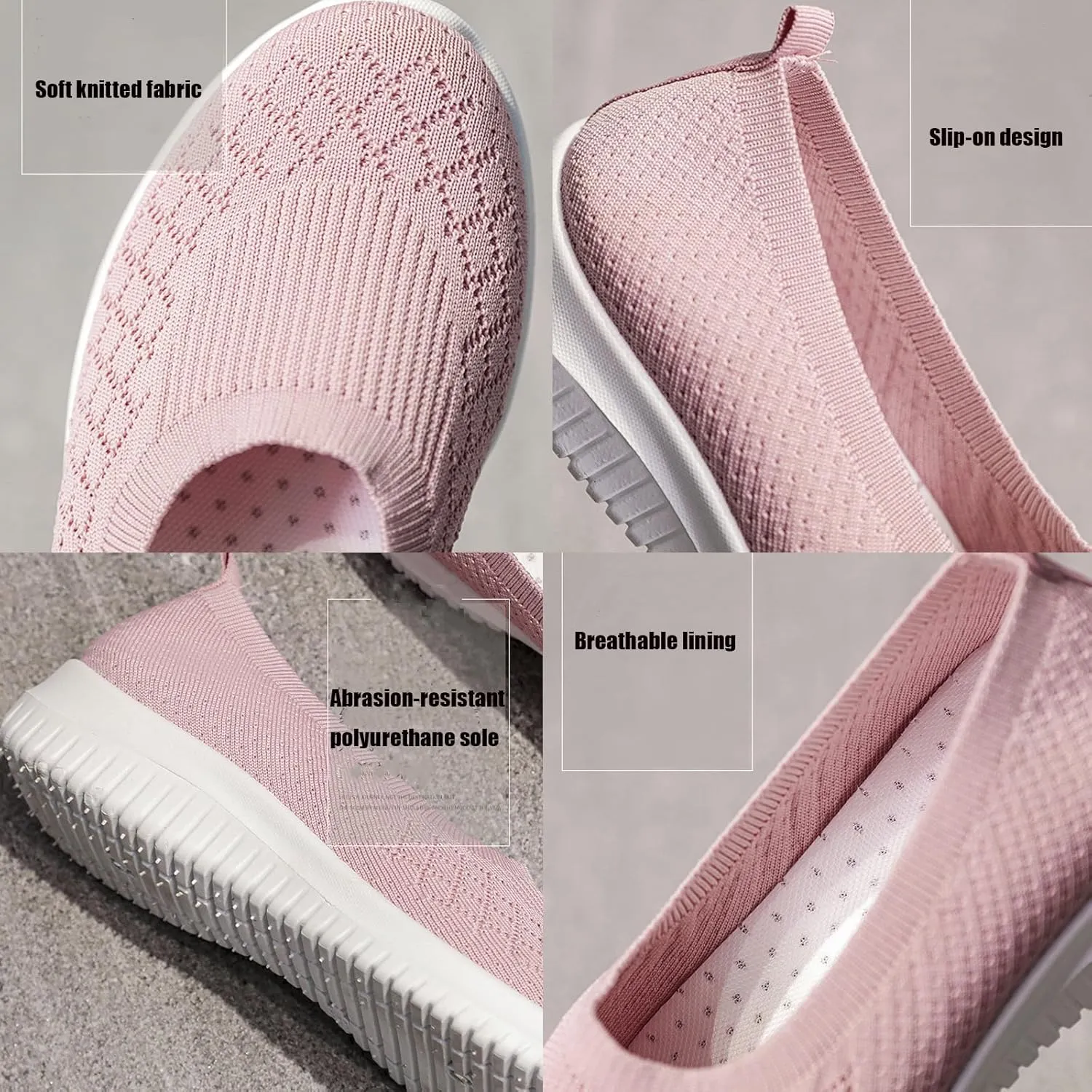 Women’s Knitted Flat Walking Shoes Comfortable Slip On Mesh Lightweight Low Heel Sneakers Casual Soft Gym Nurse Work Mom Loafers