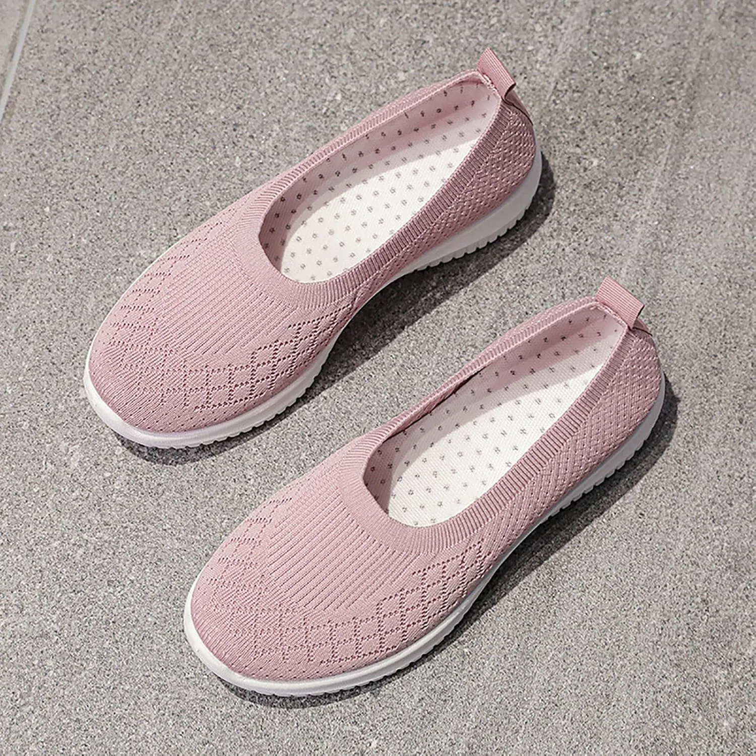 Women’s Knitted Flat Walking Shoes Comfortable Slip On Mesh Lightweight Low Heel Sneakers Casual Soft Gym Nurse Work Mom Loafers