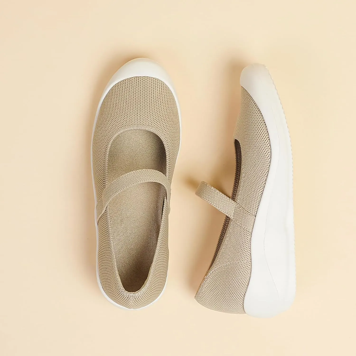 Women'S Knitted Platform Orthopedic Walking Mary Janes with Elastic Band Comfortable Breathable Lightweight Wedge Arch Support Sneakers Casual Soft Sole Nurse Mom Work Shoes