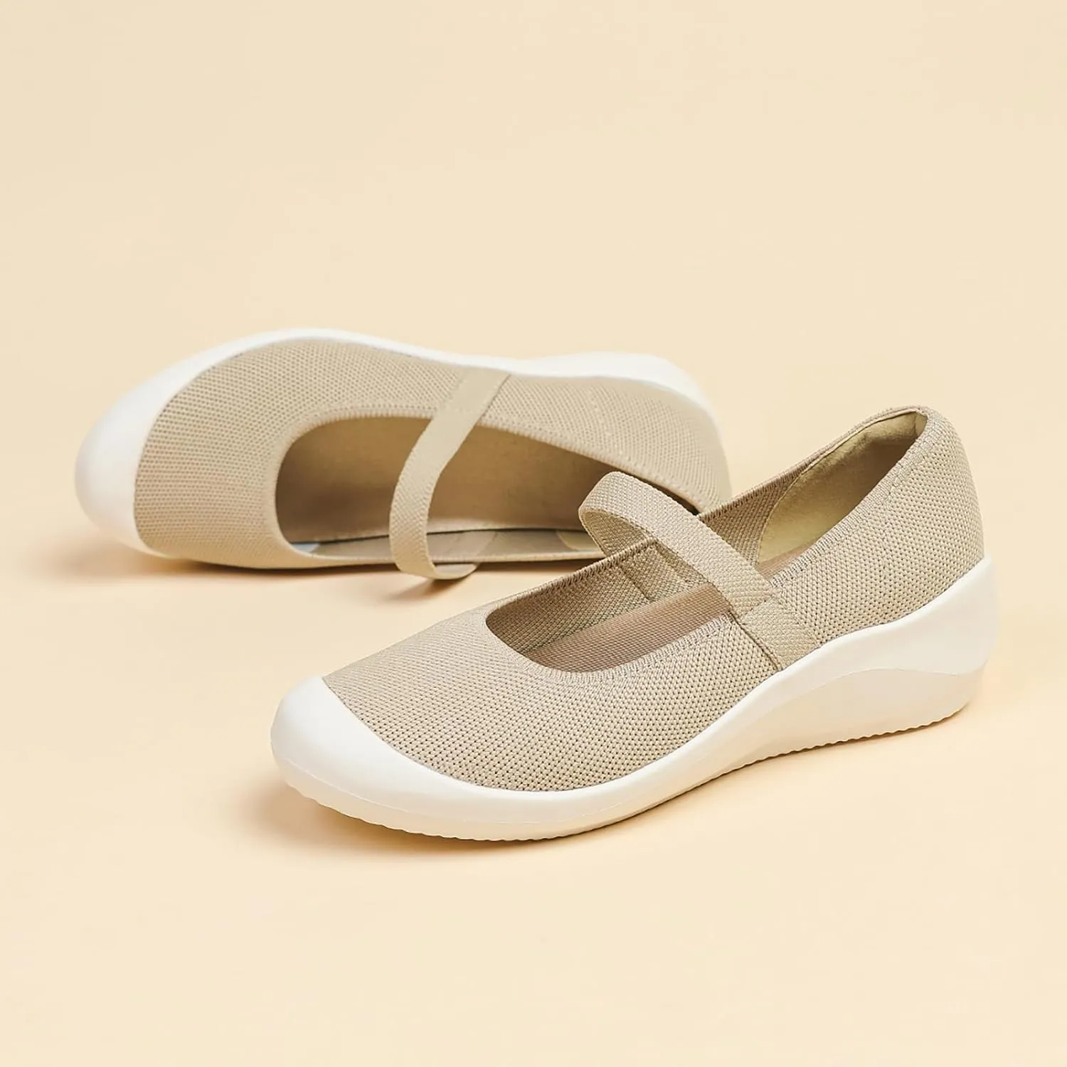 Women'S Knitted Platform Orthopedic Walking Mary Janes with Elastic Band Comfortable Breathable Lightweight Wedge Arch Support Sneakers Casual Soft Sole Nurse Mom Work Shoes