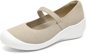 Women'S Knitted Platform Orthopedic Walking Mary Janes with Elastic Band Comfortable Breathable Lightweight Wedge Arch Support Sneakers Casual Soft Sole Nurse Mom Work Shoes