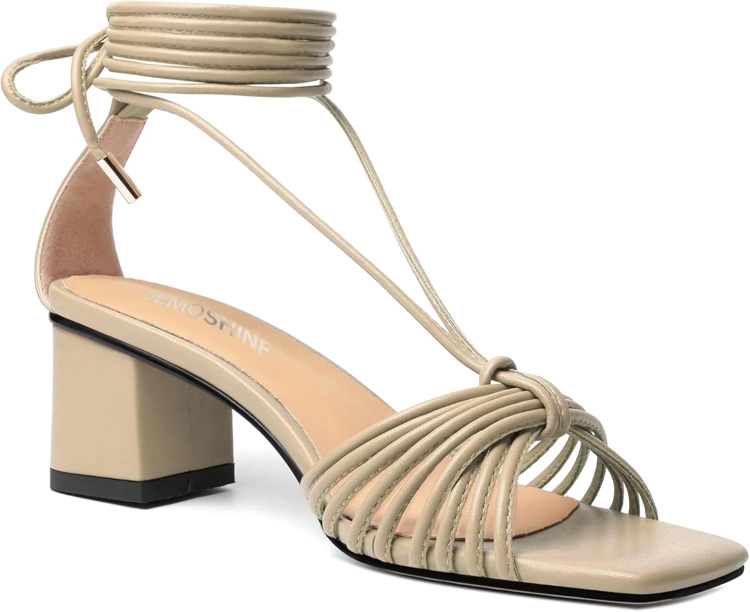 Womens Lace Up Evening Matte Open Toe Ankle Wrap Dress Strappy Chunky Low Heel Heeled Sandals 2.2 Inch