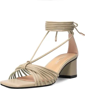 Womens Lace Up Evening Matte Open Toe Ankle Wrap Dress Strappy Chunky Low Heel Heeled Sandals 2.2 Inch