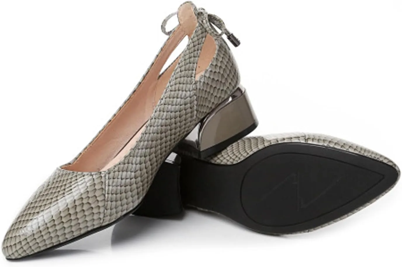 Women's Leather Printed Blocks Chunky Low Heel Pumps Elegant Closed Pointed Soft Sole Non-Slip Slip-On Low Heel Work Formal Shoes Business Wedding Pumps Bow Decoration
