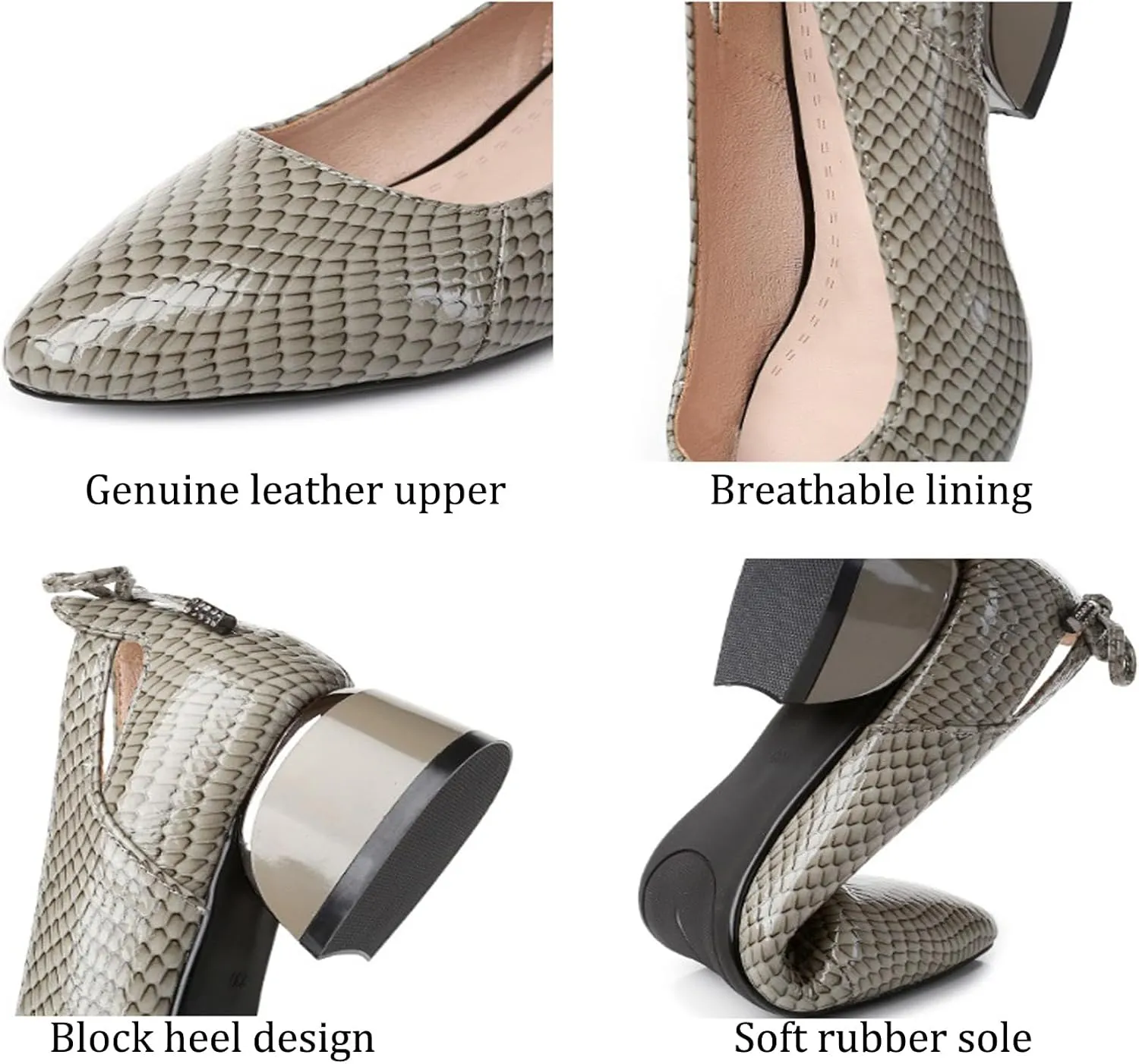 Women's Leather Printed Blocks Chunky Low Heel Pumps Elegant Closed Pointed Soft Sole Non-Slip Slip-On Low Heel Work Formal Shoes Business Wedding Pumps Bow Decoration