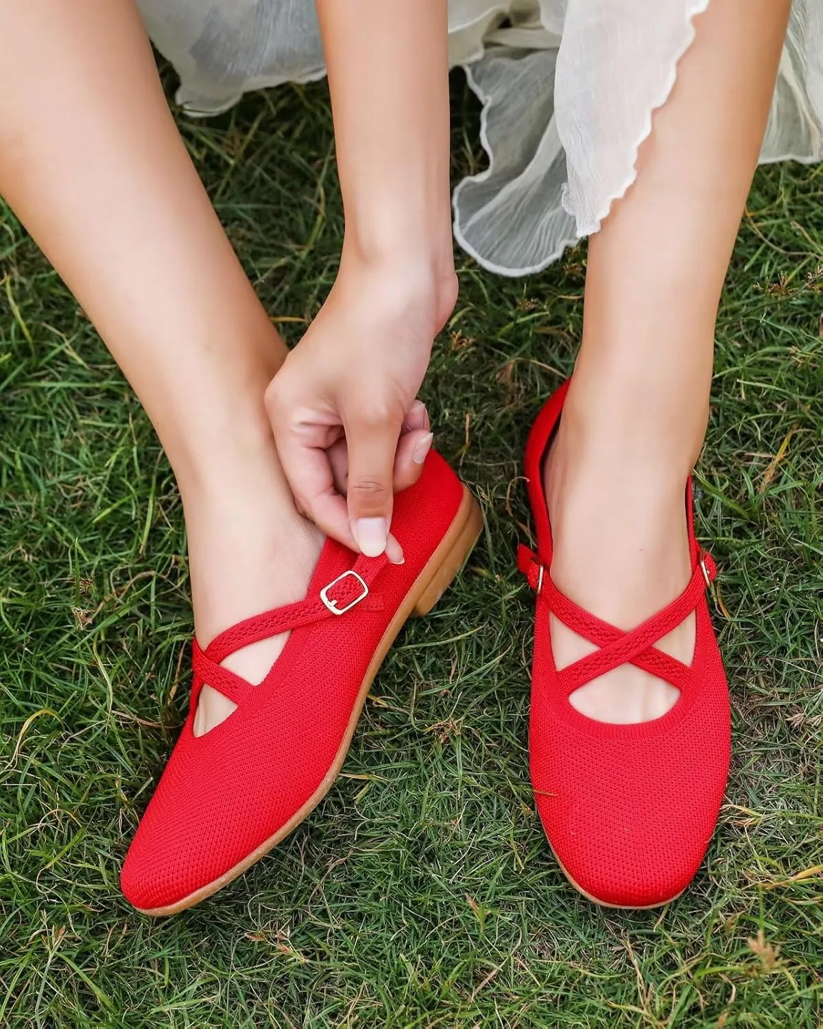 Women's Mary Jane Flats Shoes Ballet Flats with Buckle Strap Soft Work Dress Ballerina Walking Shoes
