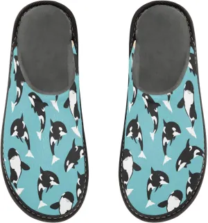 Women's Mens Cosy Slippers, Killer Whale Casual Unisex Slip-On Breathable Memory Foam Scuff Lazy Daily House Shoes for Indoor/Outdoor Size 4-11