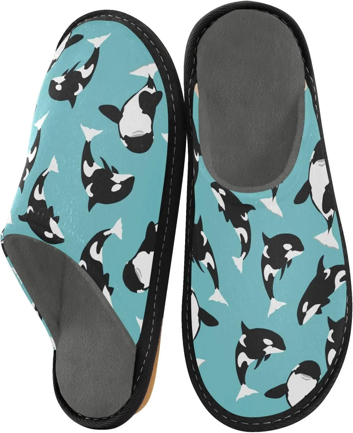Women's Mens Cosy Slippers, Killer Whale Casual Unisex Slip-On Breathable Memory Foam Scuff Lazy Daily House Shoes for Indoor/Outdoor Size 4-11