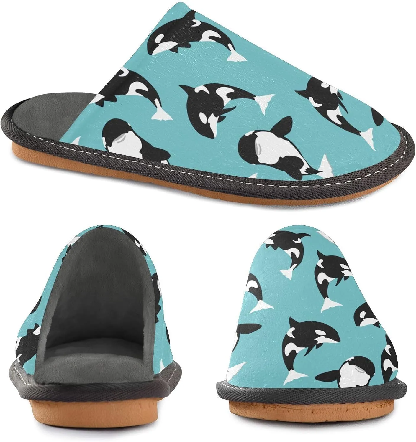 Women's Mens Cosy Slippers, Killer Whale Casual Unisex Slip-On Breathable Memory Foam Scuff Lazy Daily House Shoes for Indoor/Outdoor Size 4-11