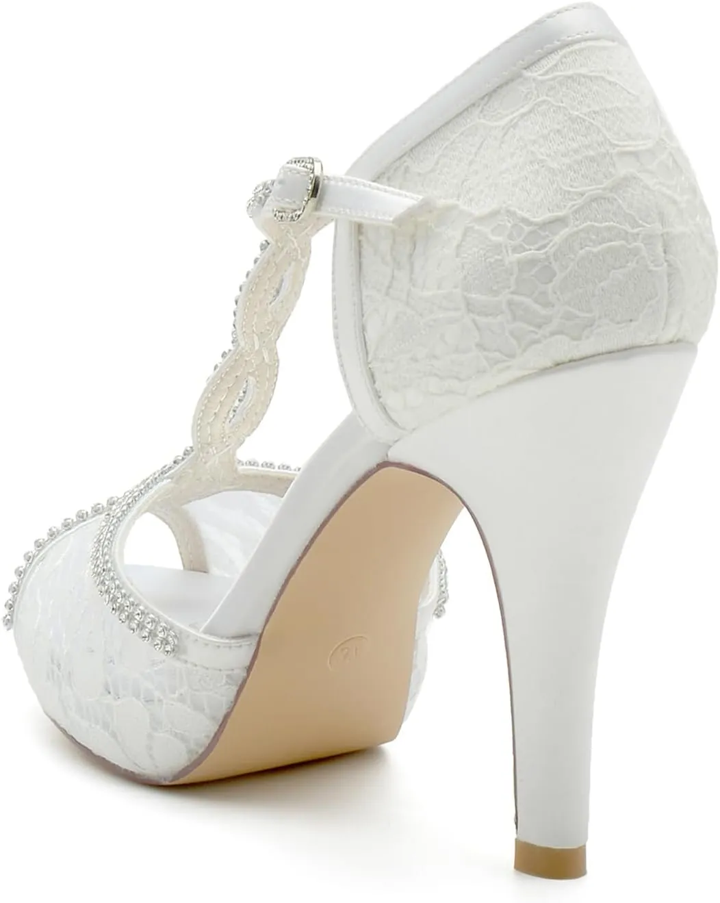Women's Mesh Open Toe Heel Shoes Lace Bridal Wedding Shoes Crisscross T-Strap Evening Party Dress Shoes