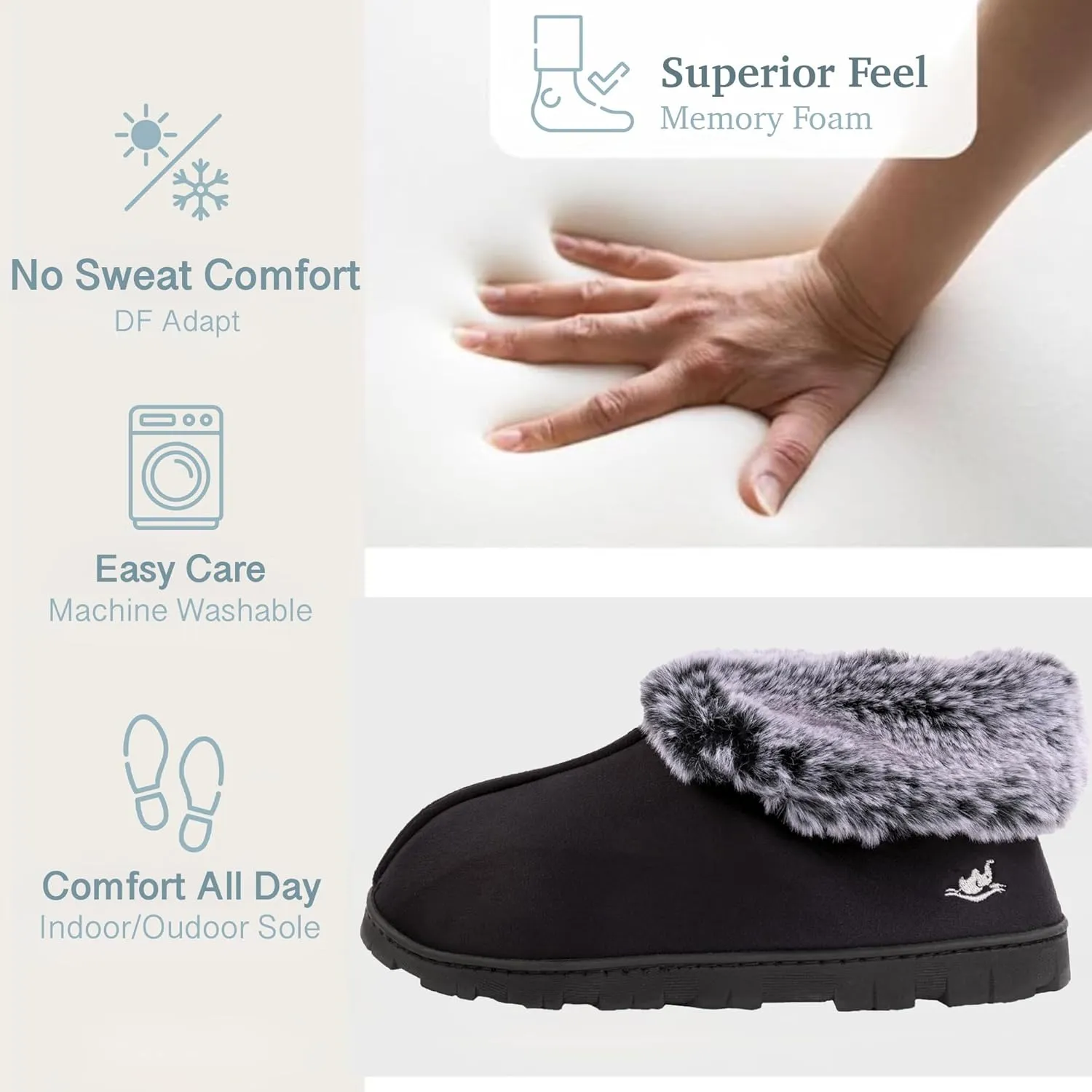 Women's Micro Suede Faux Fur Fleece Lined Cozy 80-D High-Density Memory Foam Winter Slipper Bootie Breathable House Shoes Non Skid Indoor Outdoor Sole