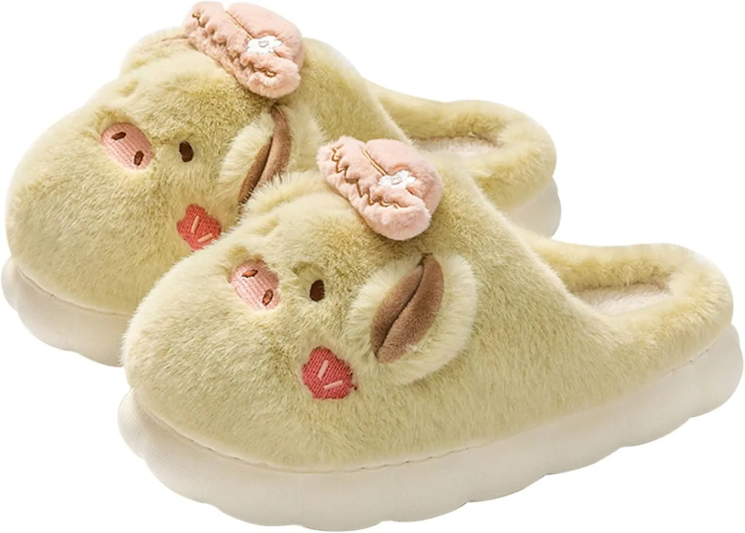 Women's Pig & Cow Animal Slippers - Soft Plush Cotton Winter Warm House Shoes