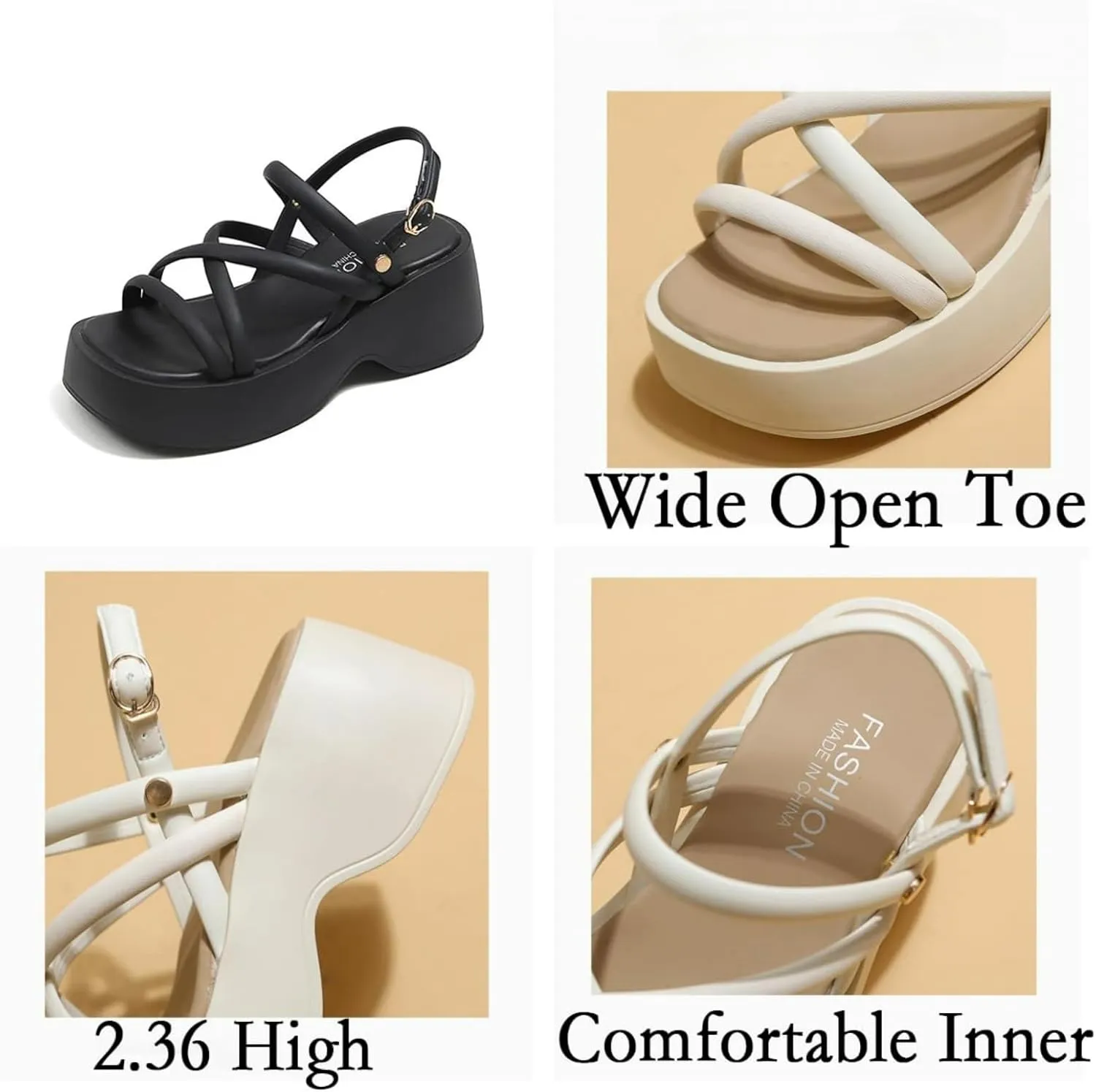 Women's Platform Chunky Heels Sandals with Adjustable Ankle Strap Wide Open Toe Roman Sandals for Wedding Work Party Dress