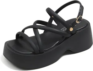 Women's Platform Chunky Heels Sandals with Adjustable Ankle Strap Wide Open Toe Roman Sandals for Wedding Work Party Dress