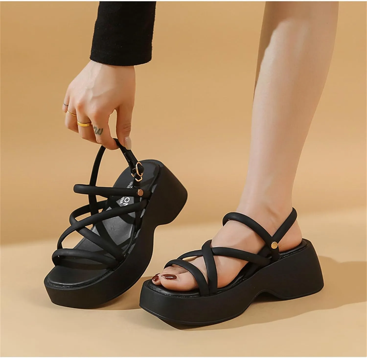 Women's Platform Chunky Heels Sandals with Adjustable Ankle Strap Wide Open Toe Roman Sandals for Wedding Work Party Dress