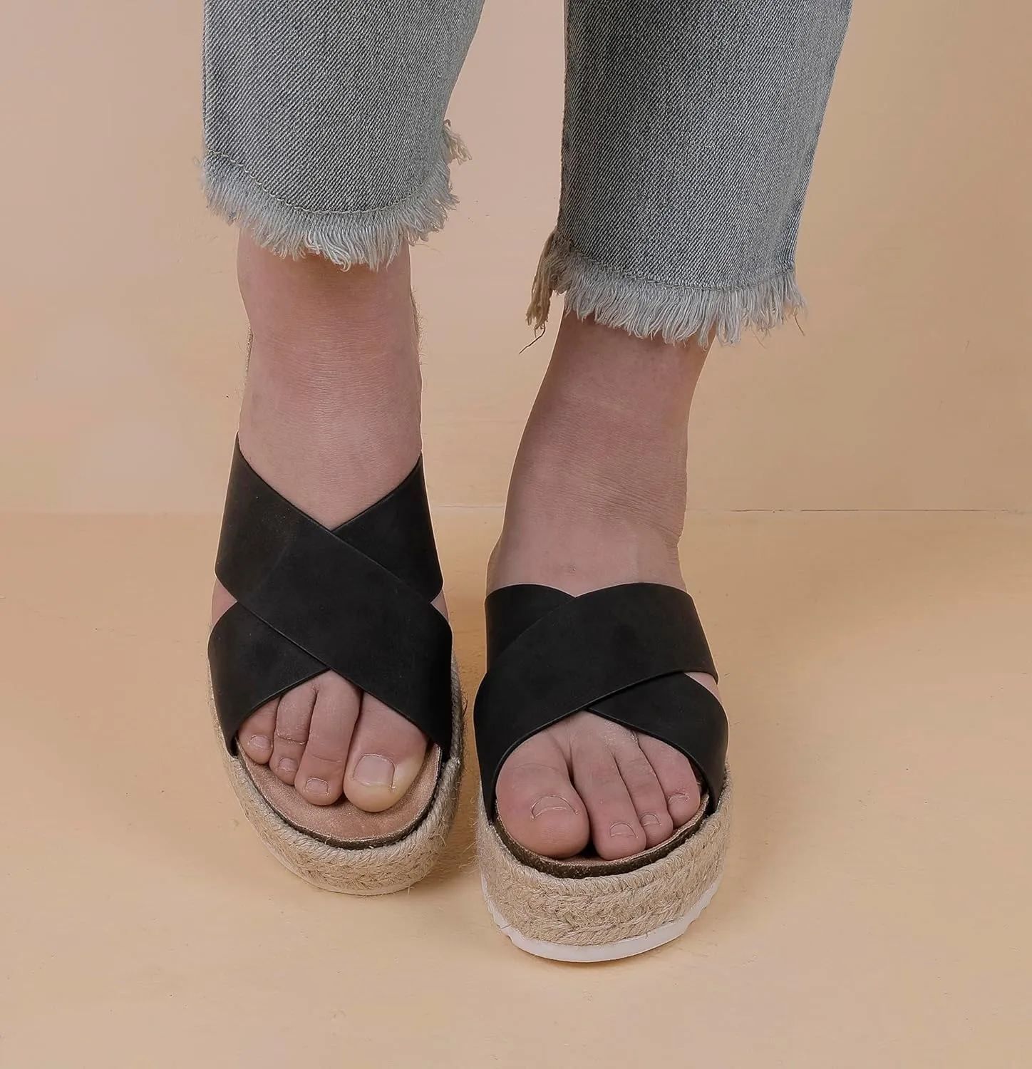 Women'S Platform Sandals Slides Espadrilles Sandals Flatform Slippers Casual Platform Slides for Women Footbed Open Toe Wedges Sandals