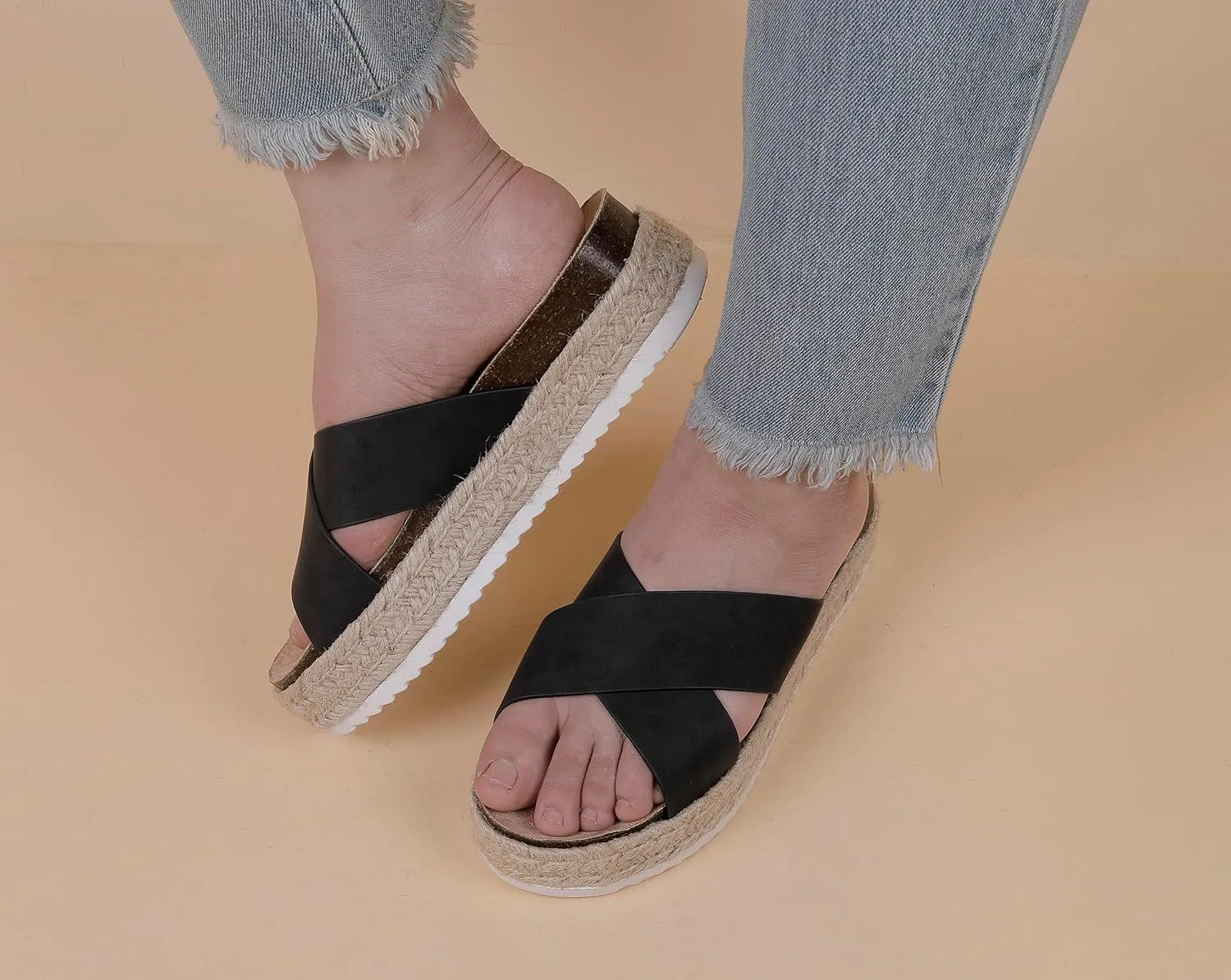 Women'S Platform Sandals Slides Espadrilles Sandals Flatform Slippers Casual Platform Slides for Women Footbed Open Toe Wedges Sandals