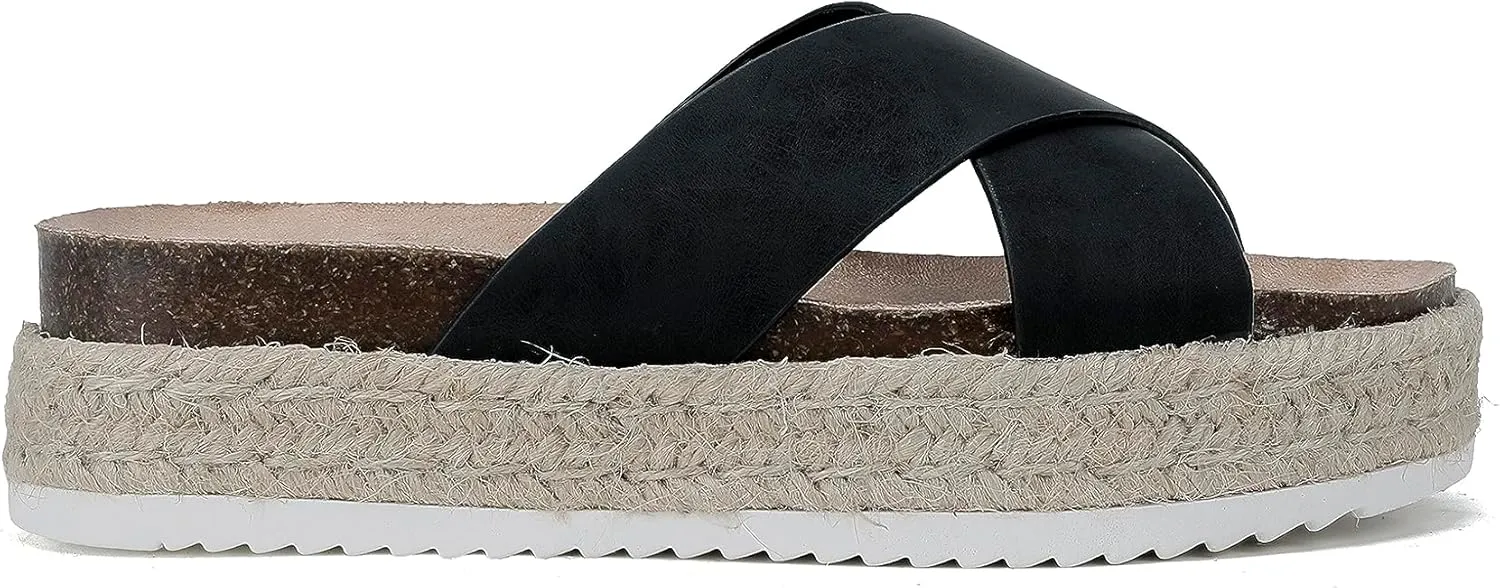 Women'S Platform Sandals Slides Espadrilles Sandals Flatform Slippers Casual Platform Slides for Women Footbed Open Toe Wedges Sandals