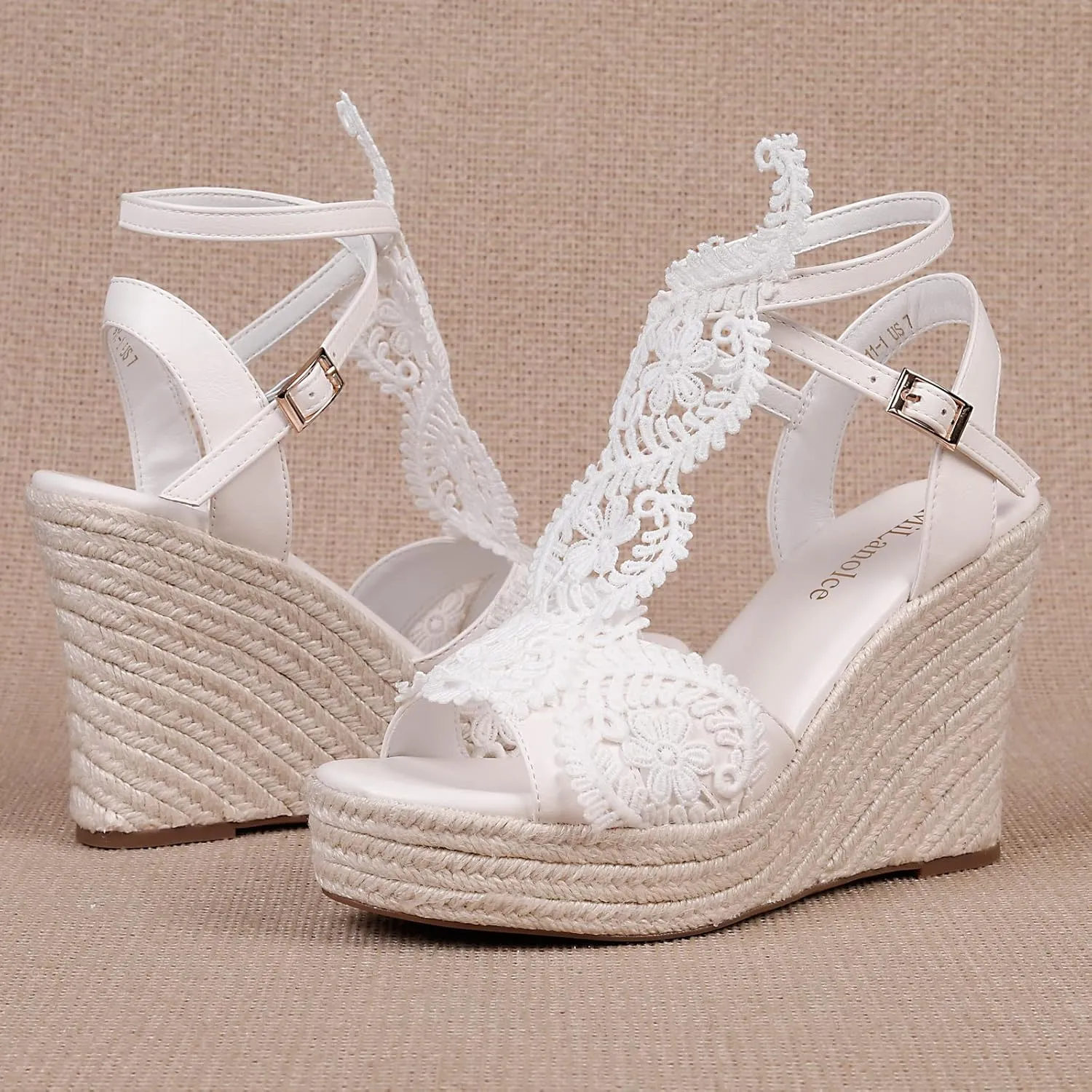 Women's Platform Sandals Wedge Open Toe Ankle Strap lace Wedding Shoes Bridesmaid Shoes
