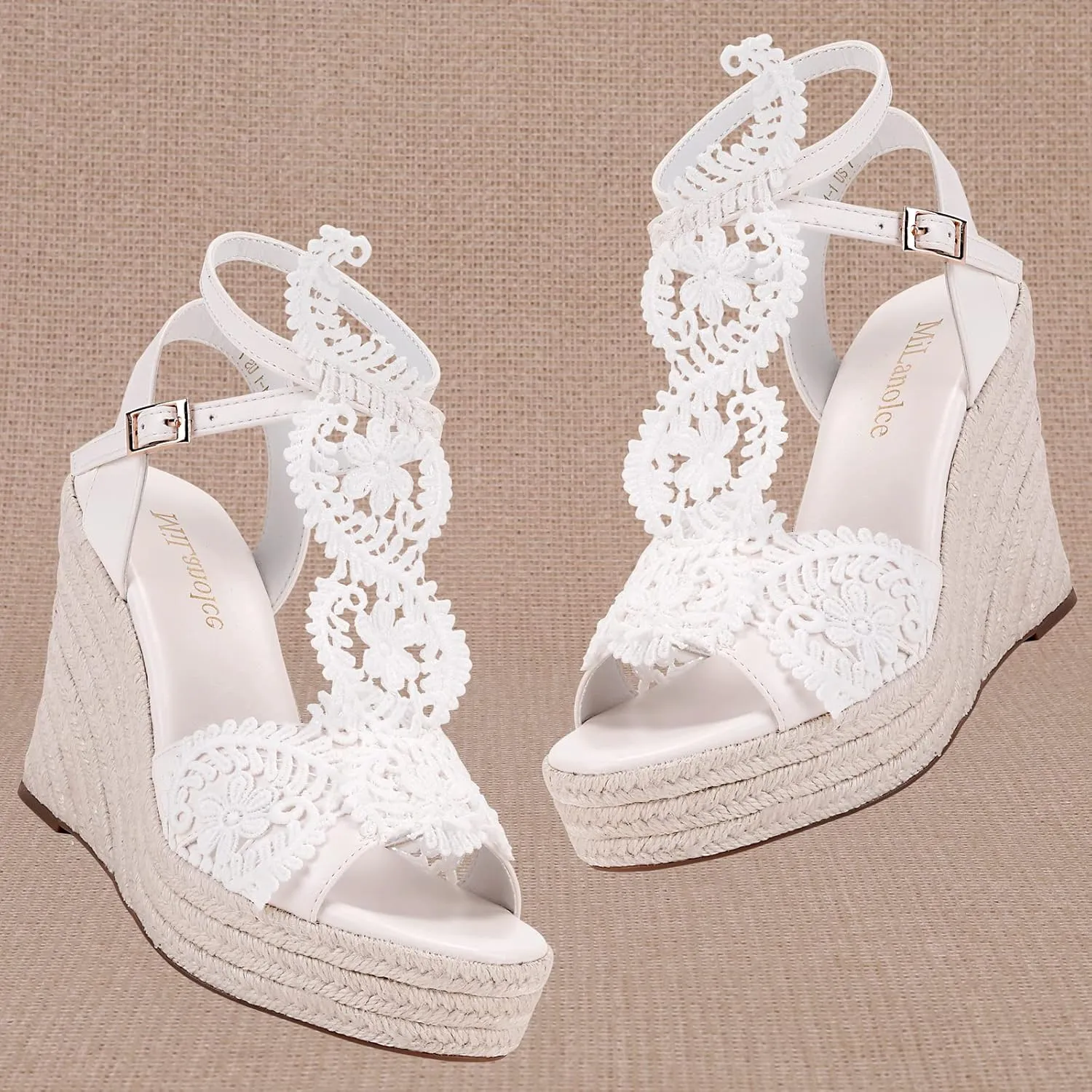 Women's Platform Sandals Wedge Open Toe Ankle Strap lace Wedding Shoes Bridesmaid Shoes