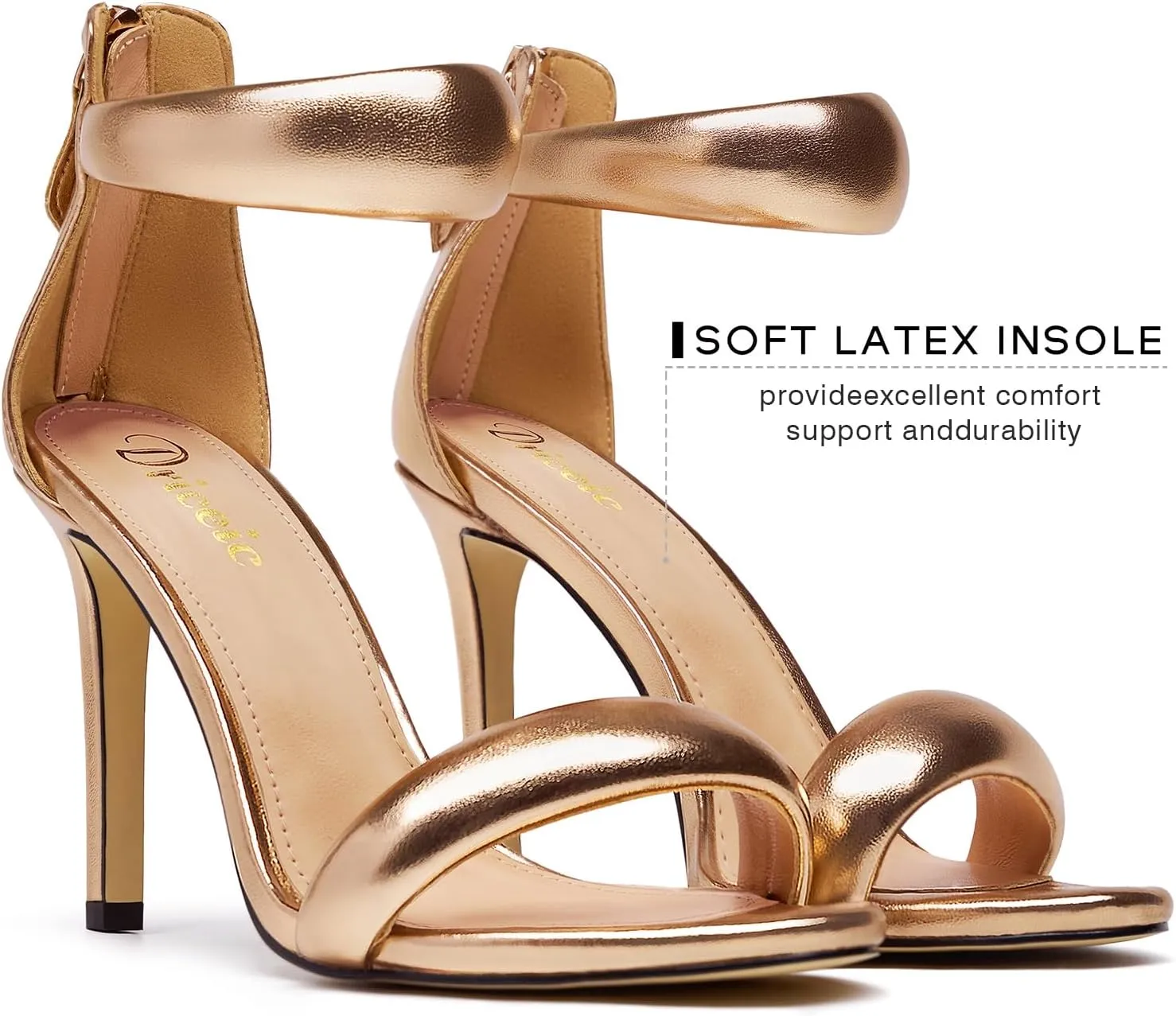 Women's Pump Open Toe Heel Sandals Back Zipper Round Ankle Strappy Stiletto Heels Sparkle Glitter Metallic Party Sexy Wedding Dressy Shoes