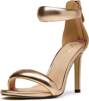 Women's Pump Open Toe Heel Sandals Back Zipper Round Ankle Strappy Stiletto Heels Sparkle Glitter Metallic Party Sexy Wedding Dressy Shoes