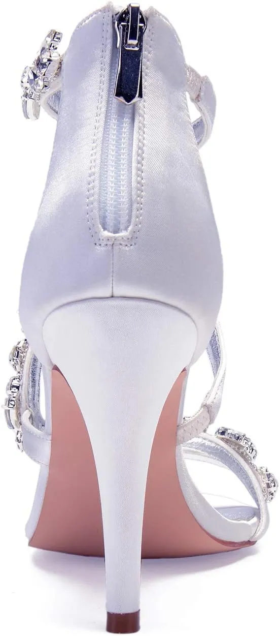 Women's Satin Wedding Stilettos for Bride Beaded Open Toe High Heels Strappy Bridal Shoes for Women