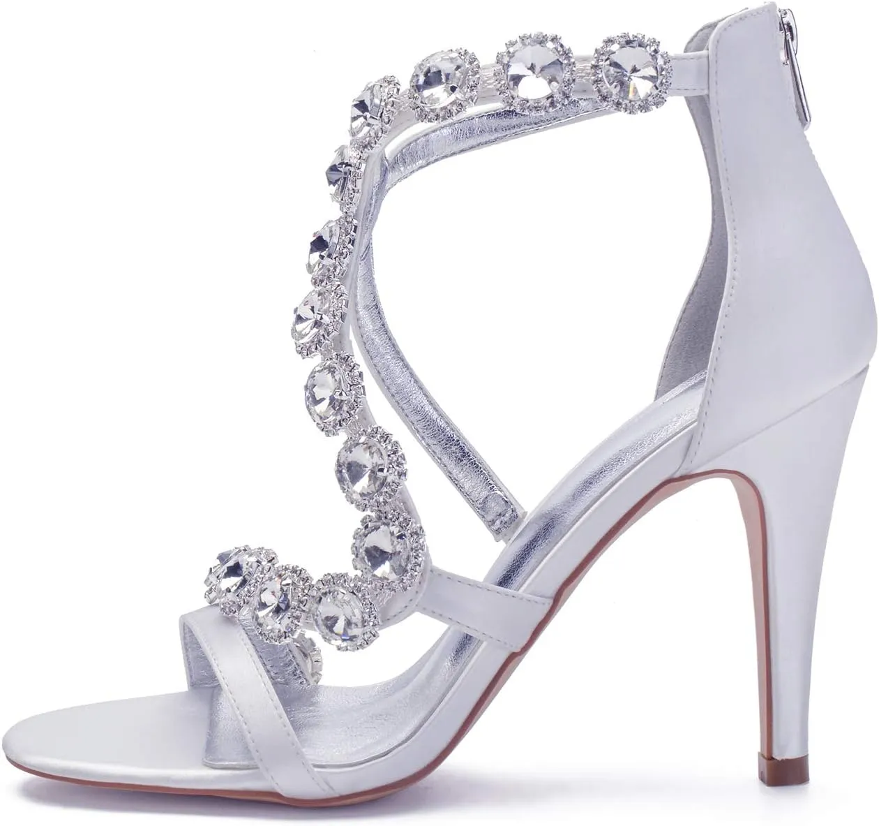 Women's Satin Wedding Stilettos for Bride Beaded Open Toe High Heels Strappy Bridal Shoes for Women