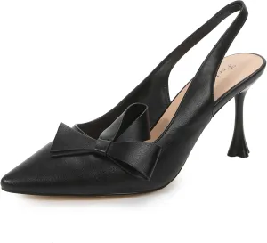 Women's Slingback Pump Shoes Handmade Flower Bows Stiletto Club Heel Pointed Toe Soft PU Leather Daily Dress Shoes