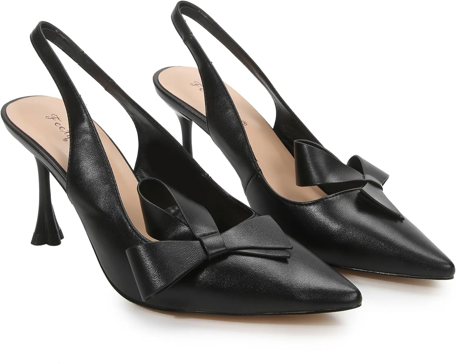 Women's Slingback Pump Shoes Handmade Flower Bows Stiletto Club Heel Pointed Toe Soft PU Leather Daily Dress Shoes