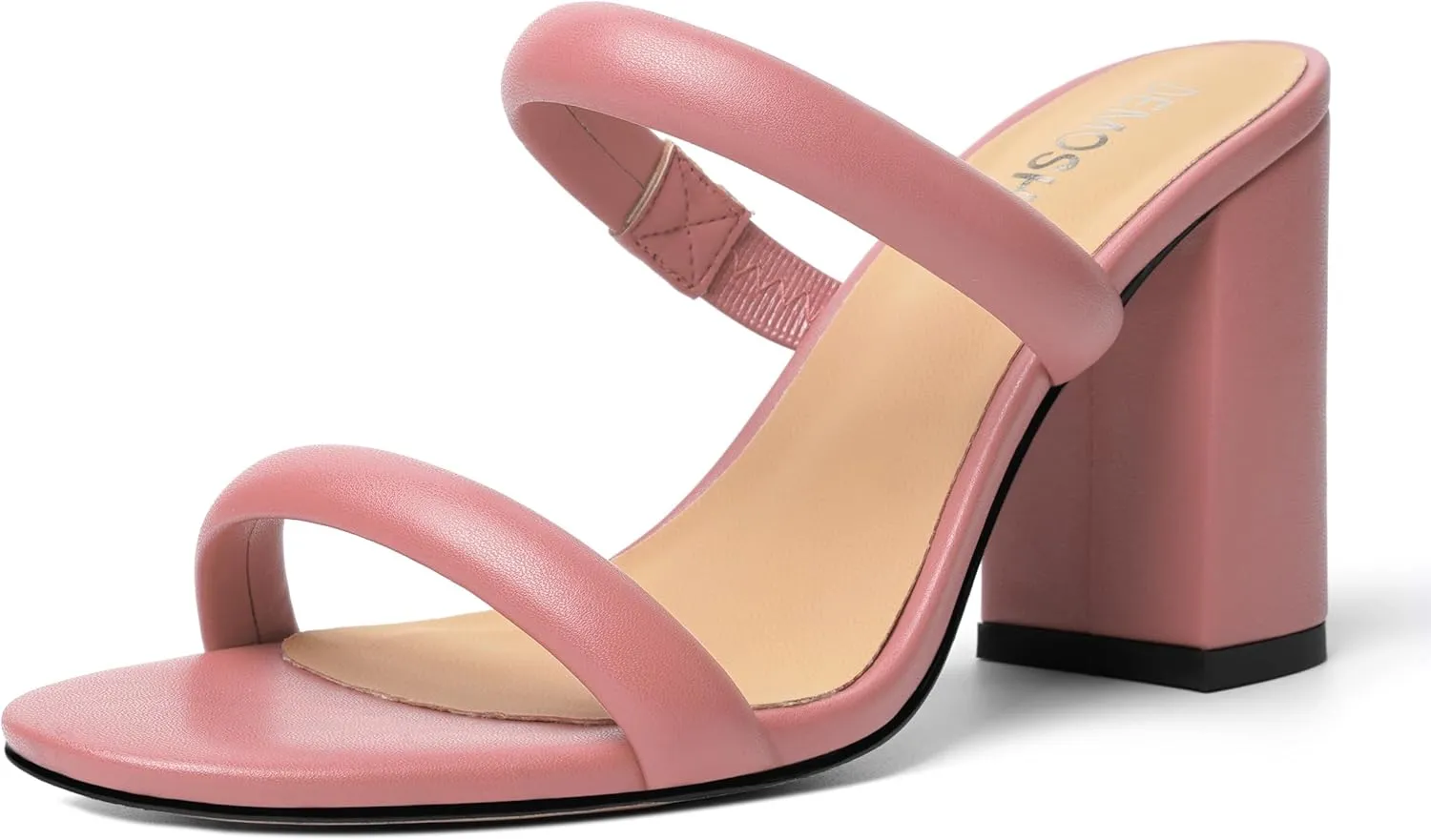 Womens Slip On Evening Matte Round Toe Open Toe Dress Block High Heel Heeled Sandals 3.3 Inch