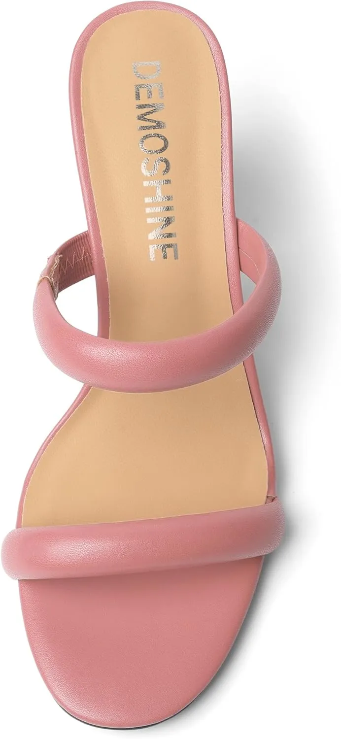 Womens Slip On Evening Matte Round Toe Open Toe Dress Block High Heel Heeled Sandals 3.3 Inch