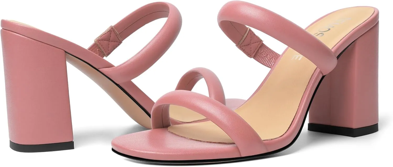 Womens Slip On Evening Matte Round Toe Open Toe Dress Block High Heel Heeled Sandals 3.3 Inch