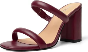 Womens Slip On Evening Matte Round Toe Open Toe Dress Block High Heel Heeled Sandals 3.3 Inch