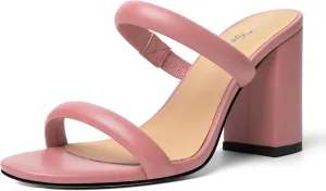 Womens Slip On Evening Matte Round Toe Open Toe Dress Block High Heel Heeled Sandals 3.3 Inch