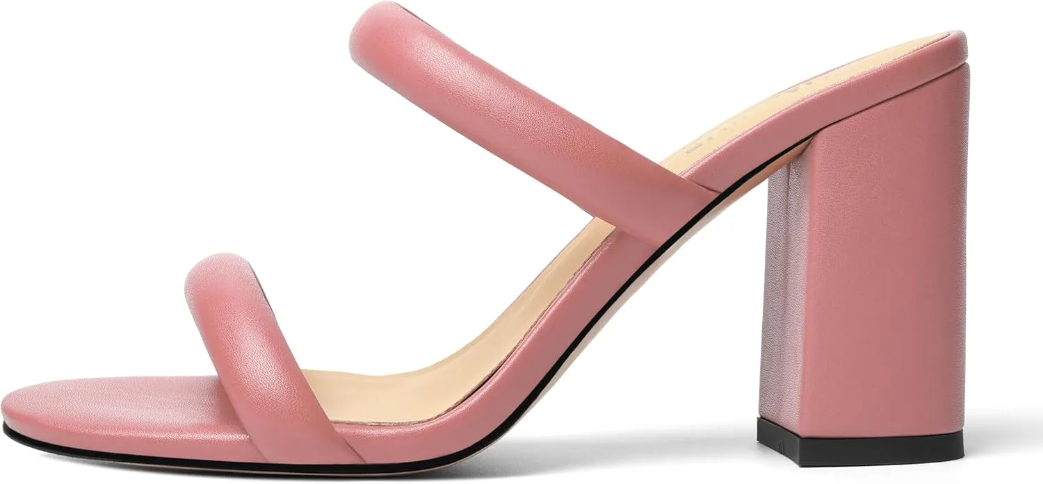 Womens Slip On Evening Matte Round Toe Open Toe Dress Block High Heel Heeled Sandals 3.3 Inch