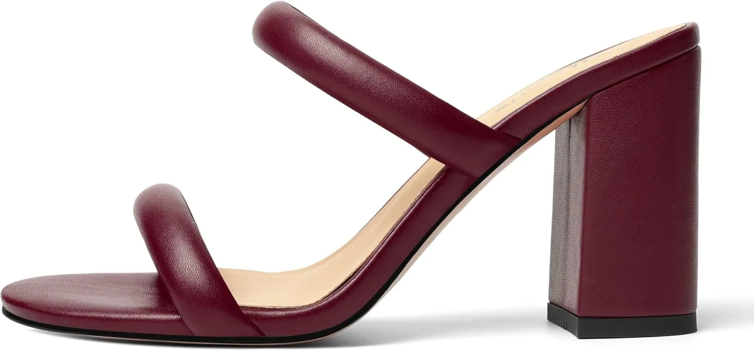 Womens Slip On Evening Matte Round Toe Open Toe Dress Block High Heel Heeled Sandals 3.3 Inch